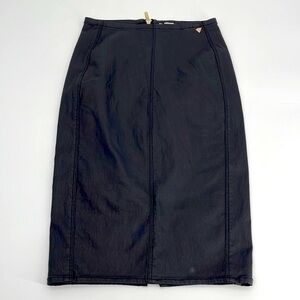UEC Guess coated denim mini skirt faux leather look gold zipper size XS black